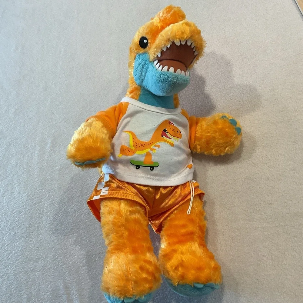 Build A Bear Workshop Dinosaur Orange Blue Stuffed Plush Shirt Shorts Outfit